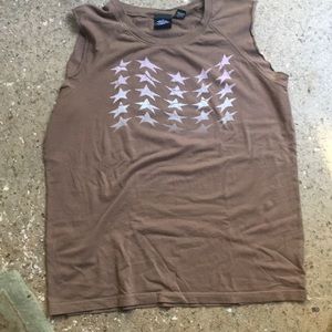 Brown Sleeveless Star Print Tee Bob Dylan y2k - Women